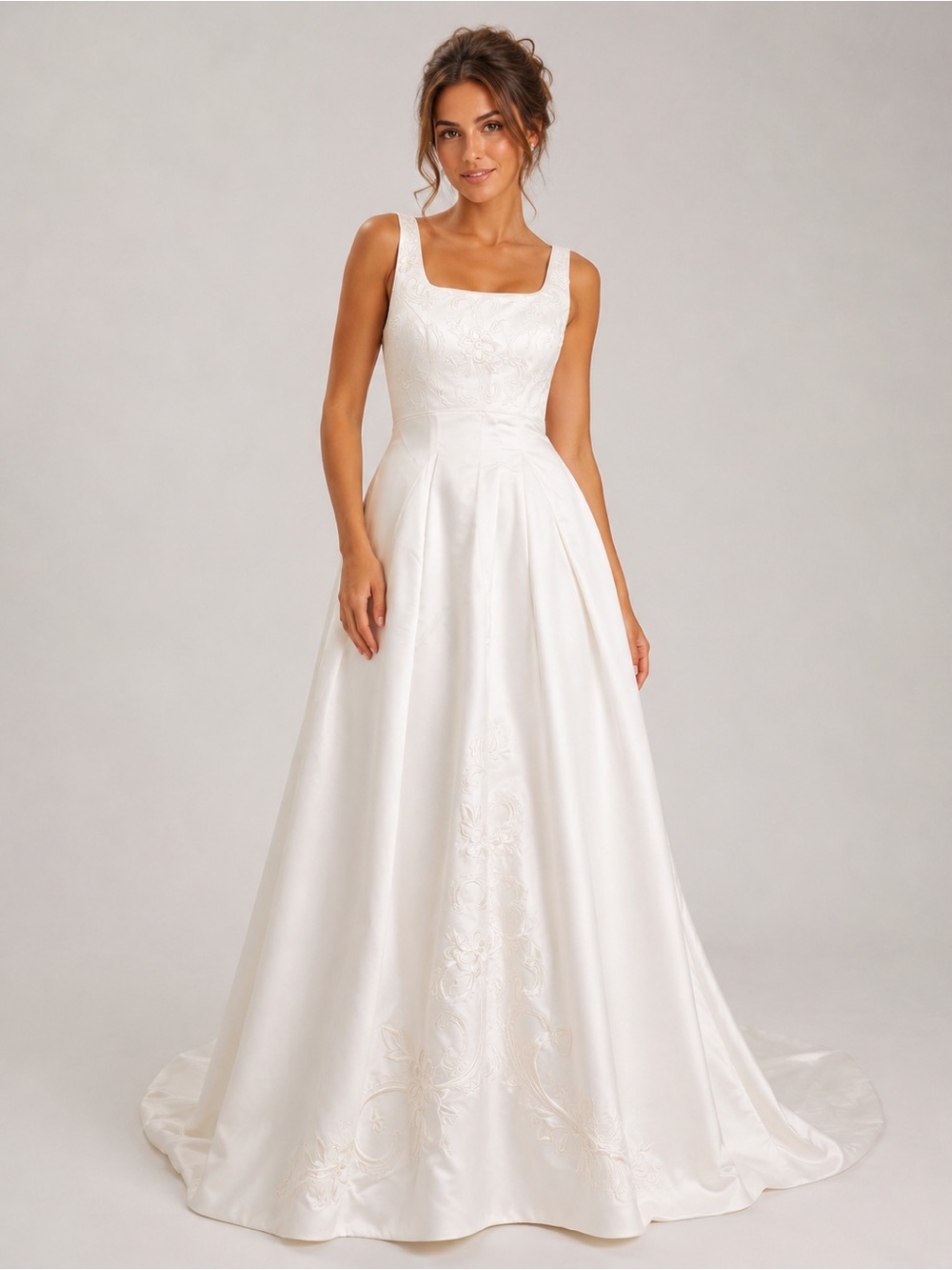 DaVinci Satin A-Line Wedding Gown in White